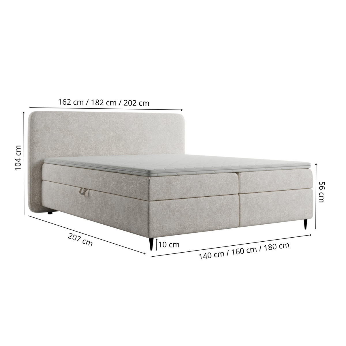 BOXSPRINGBETT BOHO II 160x200 cm, Creme Bouclé, inkl. Topper & Bettkasten - Creme, Textil (160/200cm) - Excellent Home