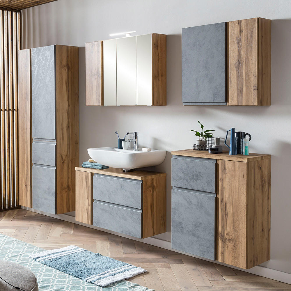 BADMÖBEL-SET 5-TLG. Vasto-03 - Grau, Holzwerkstoff (245/200/35cm) - Lomado