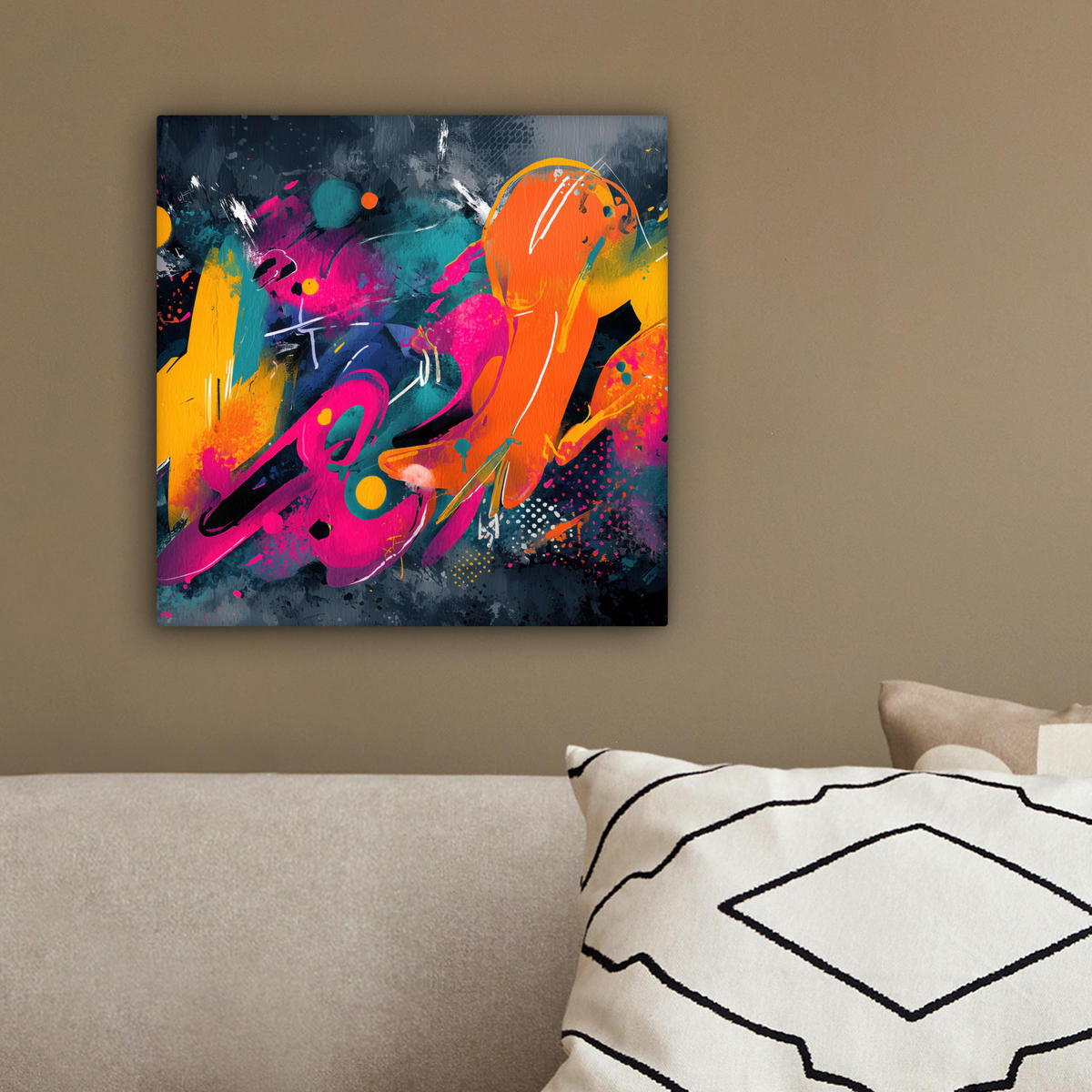 LEINWANDBILD Abstrakt - Graffiti - Farbenfroh - Farbspritzer Deko Wohnzimmer 20x20 cm - Multicolor, Textil (20/20cm) - MuchoWow