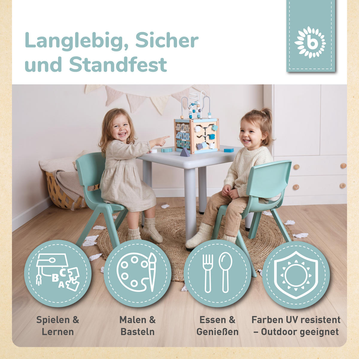 KINDERSTUHL ab 1 jahr bis 80 kg belastbar stapelbar drinnen draußen gartenstuhl kinder-stuhl kinderzimmer klappstuhl - Grün, Kunststoff (34/51.5/36cm) - Bieco Spielwaren