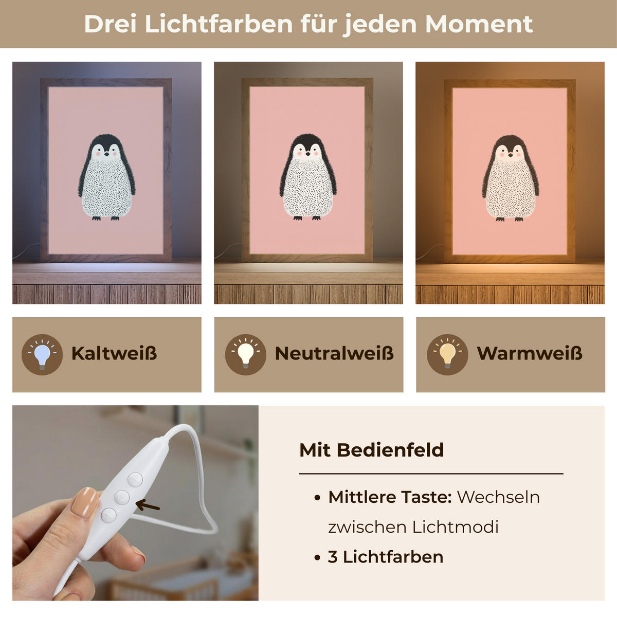 NACHTTISCHLAMPE Pinguin - Punkte - Minimalistisch - Rosa 20x30 cm - Rosa, Holzwerkstoff (8/20/30cm)