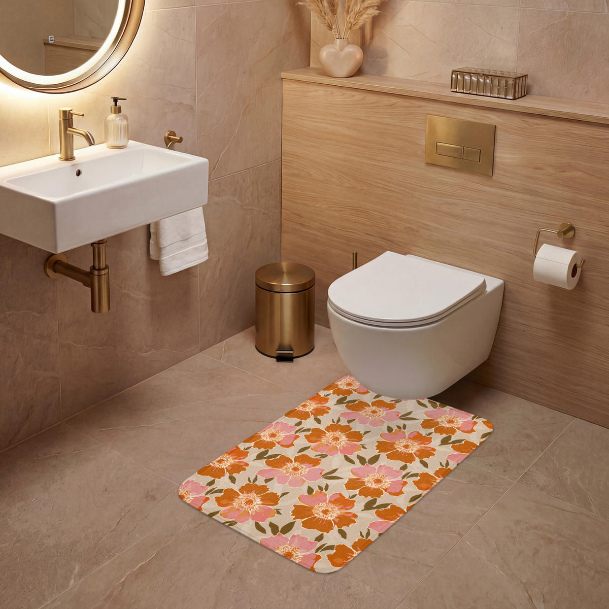 WC-VORLEGER Blumen - Motiv - Retro WC Teppich 50x80 cm - Multicolor, Kunststoff/Textil (50/1cm) - OnlyWow