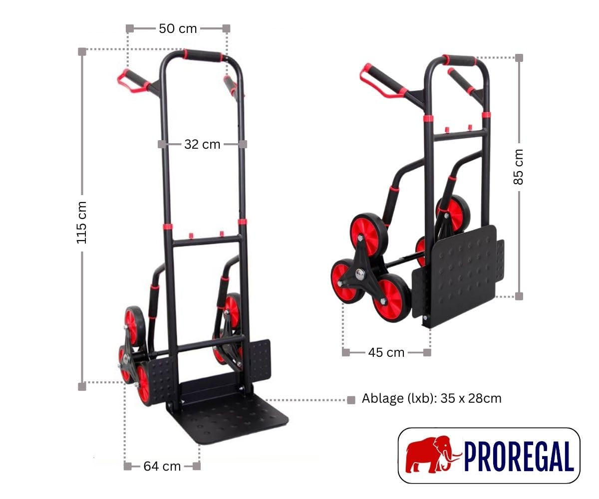 TREPPENSTEIGER Sackkarre Taurus 250 115x52x63cm Traglast 250kg Stahlrahmen Rot-Schwarz - Schwarz, Metall (63/52/115cm) - PROREGAL