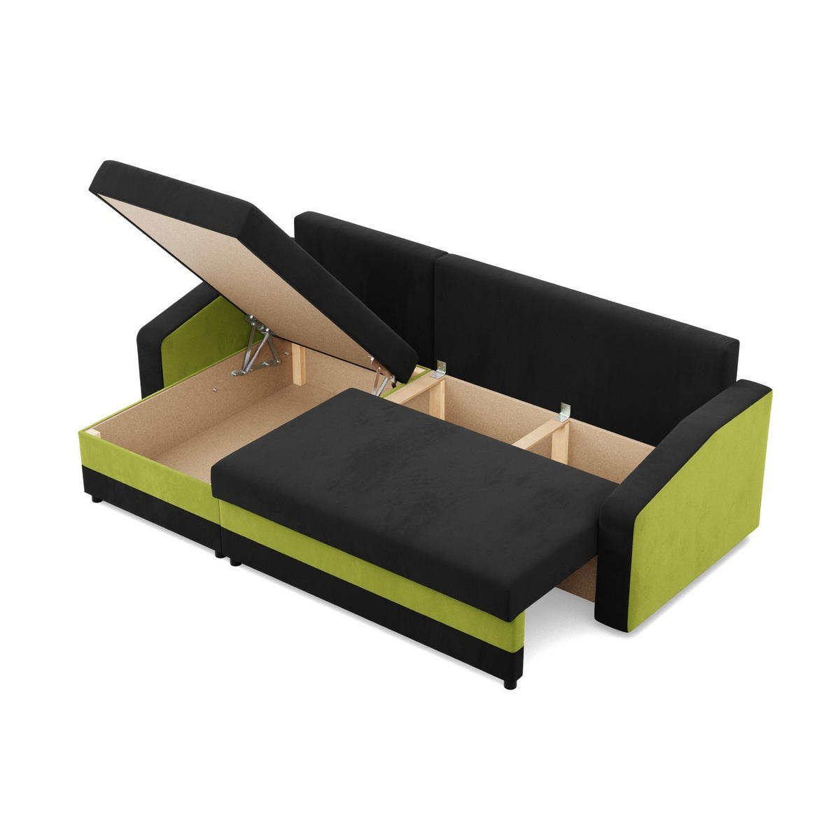 ECKSOFA MIT SCHLAFFUNKTION ORION, Schwarz + Grün - Schwarz/Grün, Textil (231/140cm)