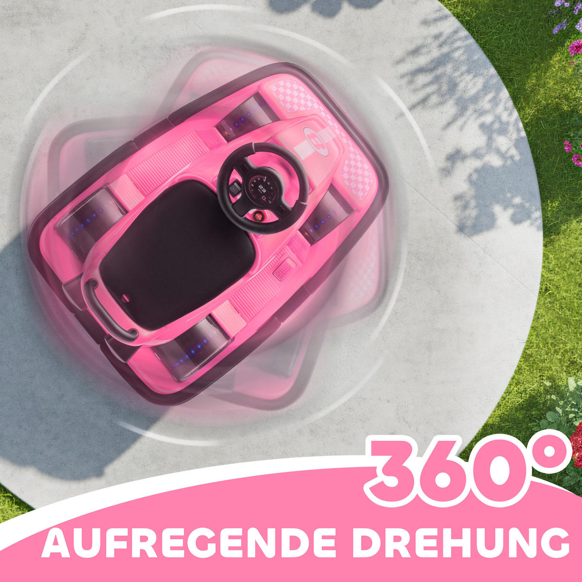 AUTOSCOOTER DE-06270 360° drehbar mit Lenkrad und LED-Lichtern Rosa - Pink, Kunststoff/Metall (74/53/48cm) - ComfortXL