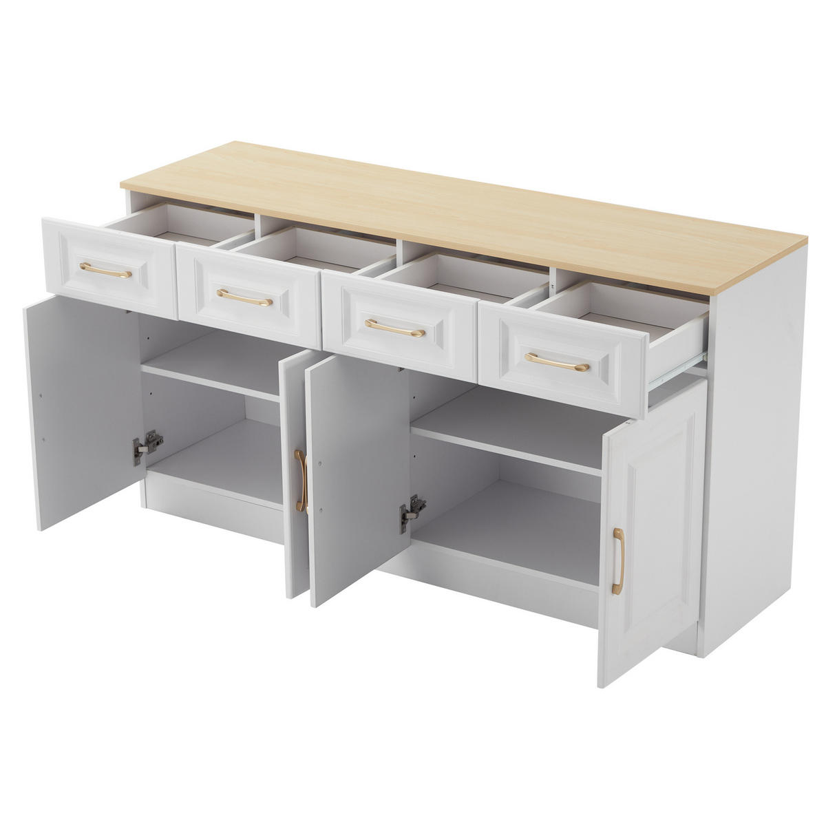 SIDEBOARD 140/40/75 cm aus Spanplatte mit 4 Schubladen und 4 Türen Weiß/Eichefarben - Weiß, Holzwerkstoff (140/75/40cm) - Modenvie