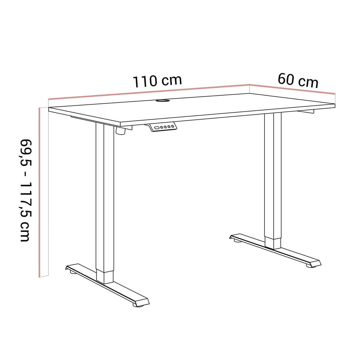 SCHREIBTISCH SPACE höhenverstellbar mit Metallbeinen schwarz/schwarz - Schwarz, Holzwerkstoff (60/110/69.5cm) - Lookway