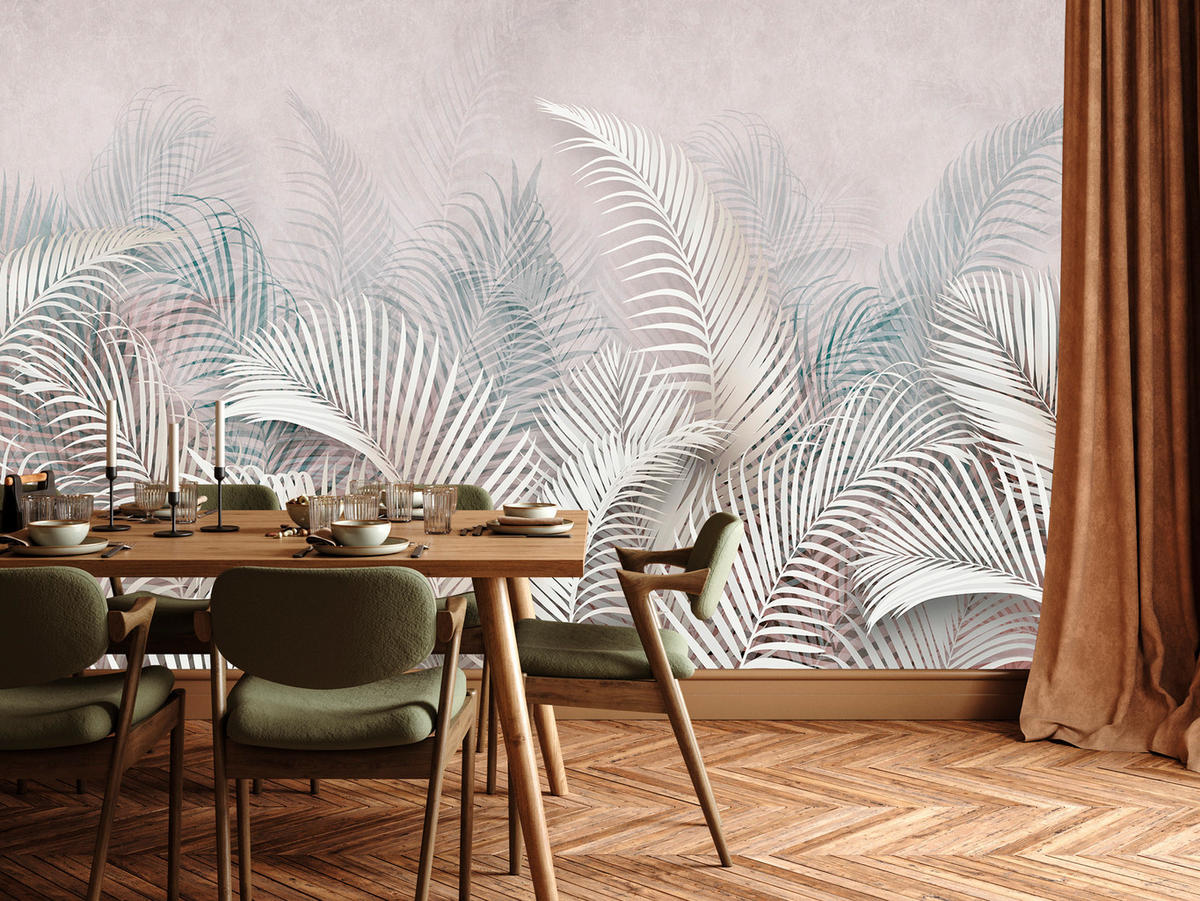 FOTOTAPETE für Schlafzimmer Tropische Blätter Palmenblätter Delikat 250x175 - Beige/Braun, Papier (250/175cm) - Muralo