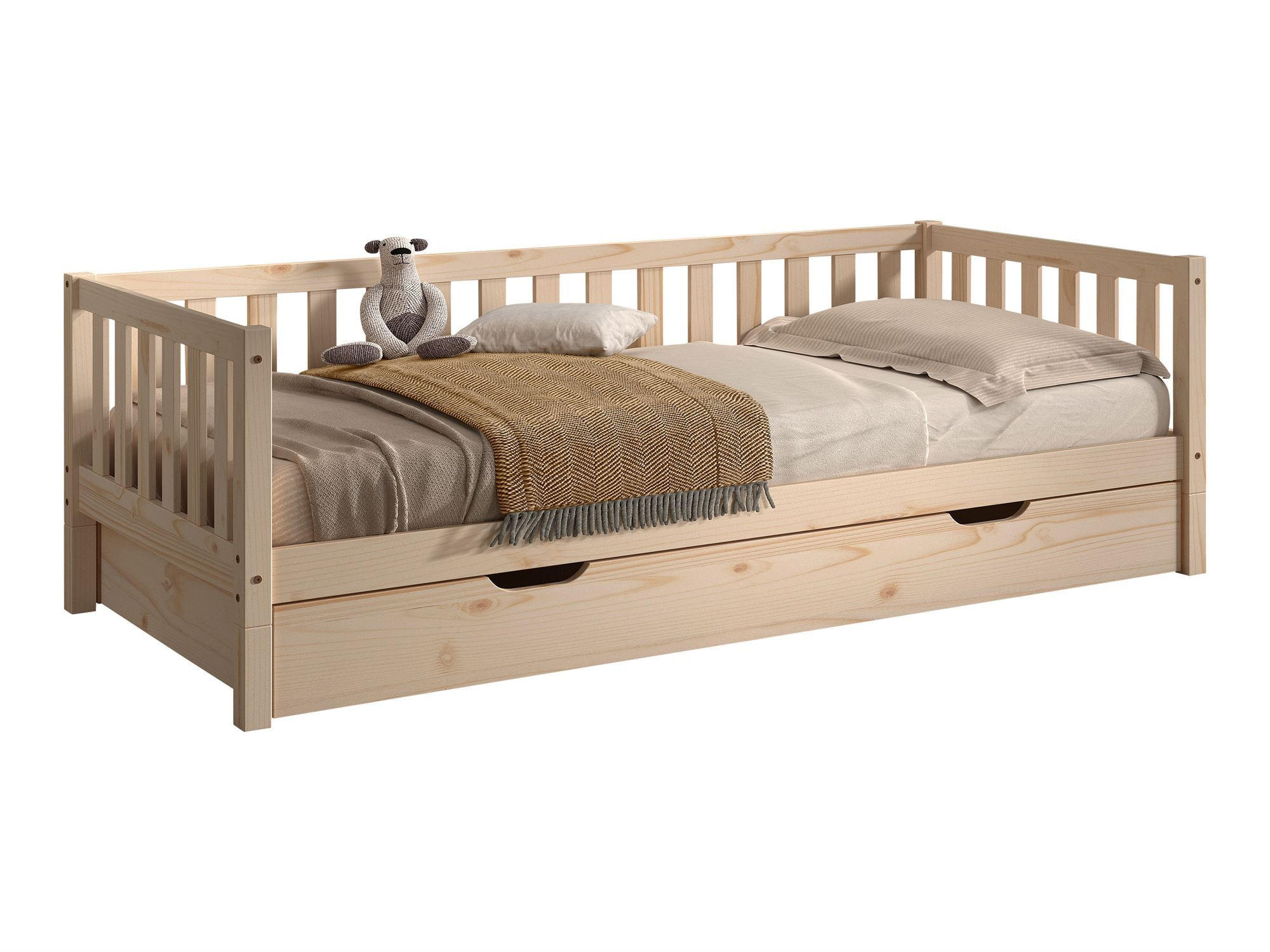 TAGESBETT Kapua 90x200 mit Bettschublade Kiefer Massivholz Natur - Kieferfarben, Holz (90/200cm) - 58aufmkessel