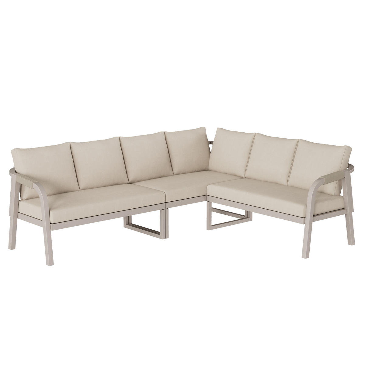 GARTENMÖBEL-SET 240/183/83 cm beige aus Polyester und Stahl mit Ecksofa und Couchtisch - Beige, Metall - OKWISH