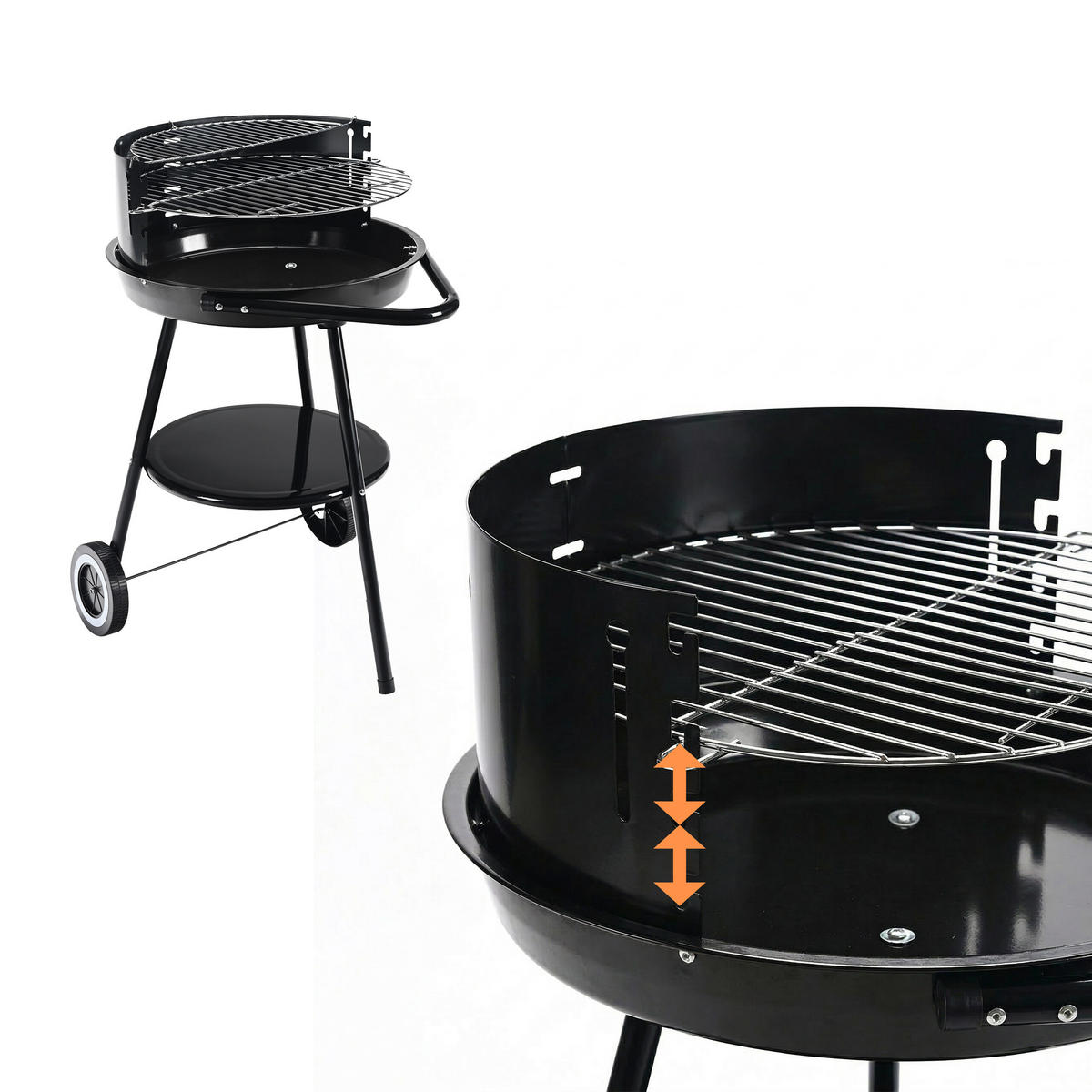 HOLZKOHLEGRILL - Schwarz, Kunststoff/Metall (47/77/59cm) - Relaxdays