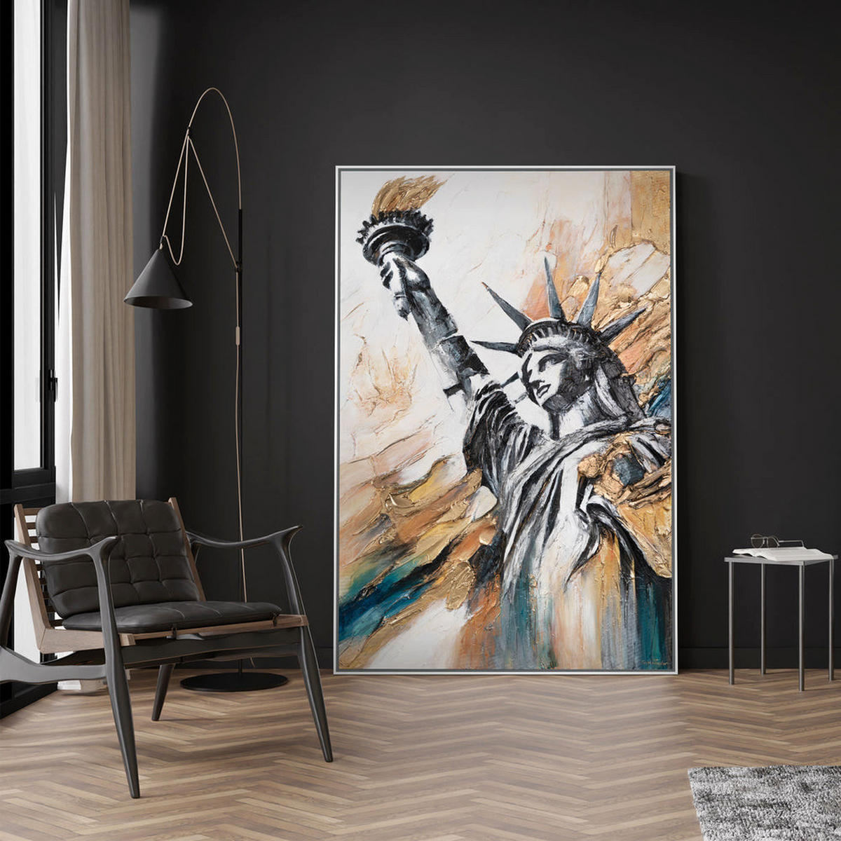 GEMÄLDE Licht der Freiheit Schattenfugenrahmen Schwarz 120x80 cm - Schwarz, Holz (120/80cm) - YS-art gallery