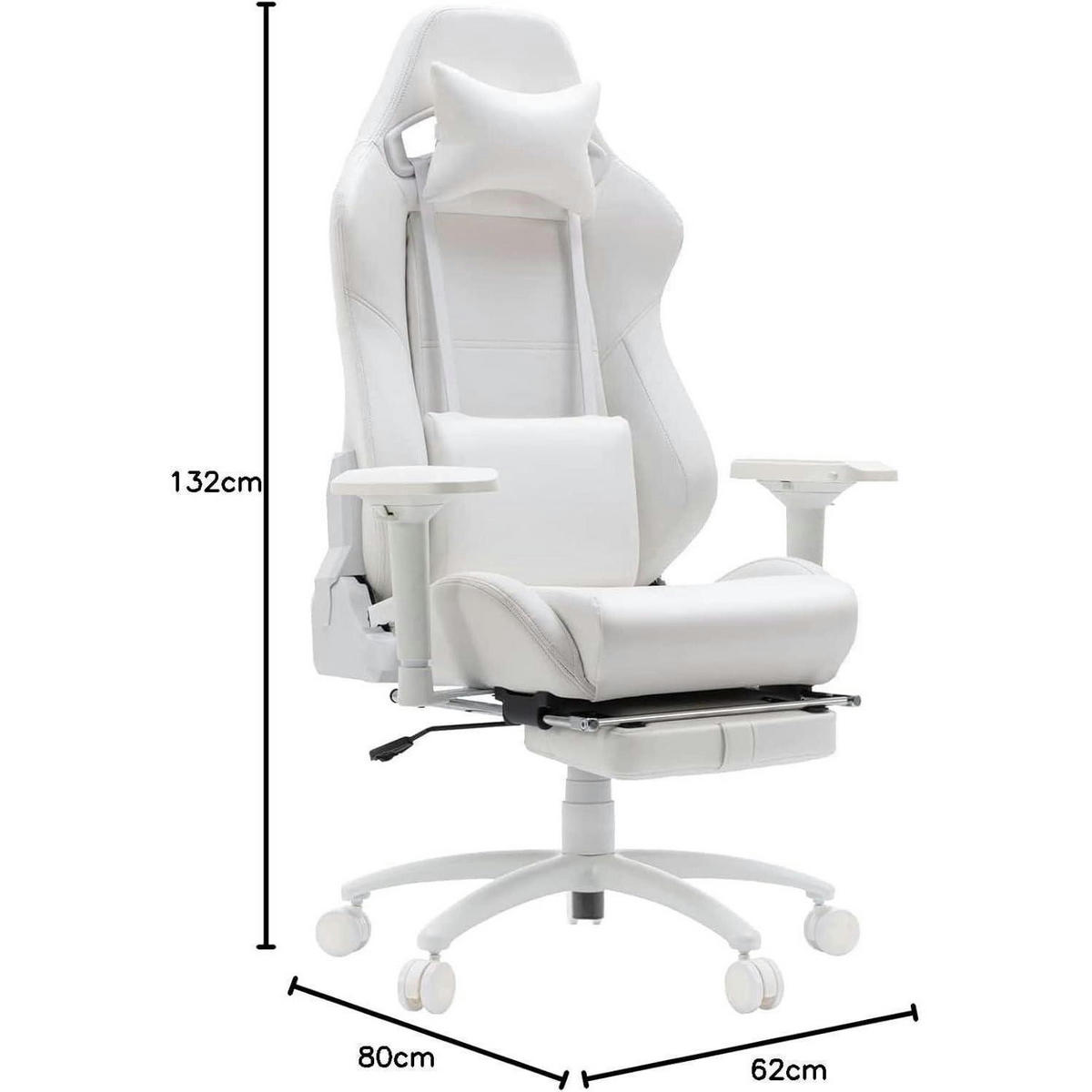 GAMING Stuhl mit Fußstütze und Lendenwirbelstütze Weiß - Weiß, Kunststoff (62/131.8/80cm)