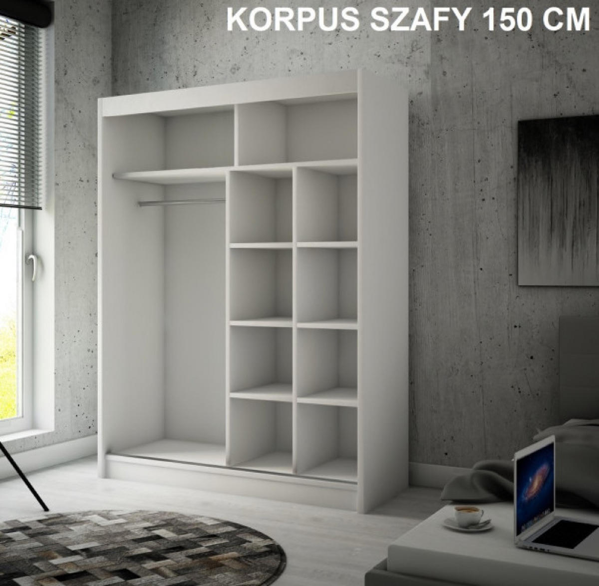 SCHRANK Weiß Craft Gold Lamellen Spiegel 150 cm - Weiß, Holzwerkstoff (150/215/61cm) - Sepro Meble
