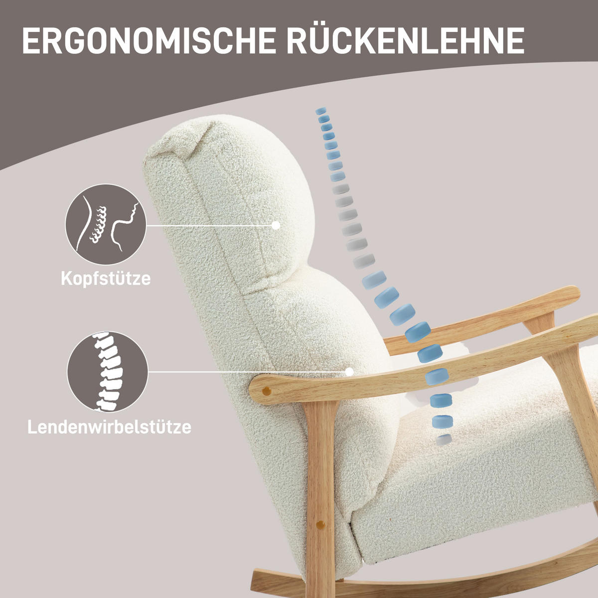 SCHAUKELSTUHL, ergonomisch Schwingsessel, Armlehnsessel, Stillsessel Cremeweiß - Weiß, Kunststoff (65/98/90cm) - HOMCOM