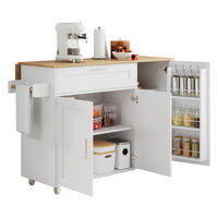 KÜCHENINSEL weiß aus MDF mit klappbarer Eichenoptik-Platte 132,5 × 44 × 90 cm - Weiß, Holzwerkstoff (132.5/90/70cm) - Luhomfu