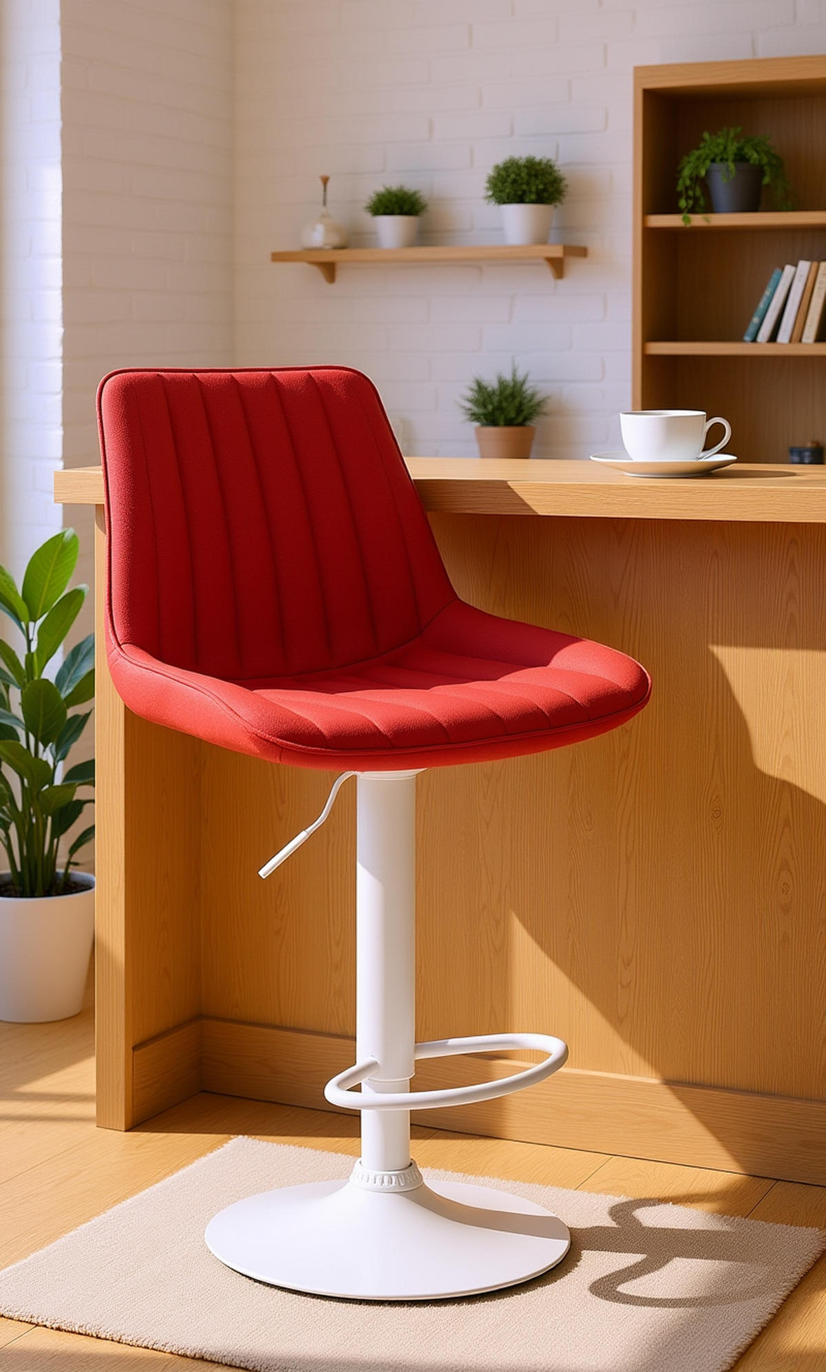 BARHOCKER 2er Set Tolor Stoff weiß rot - Rot/Weiß, Textil/Metall (49.5/112/50cm) - TPFLiving