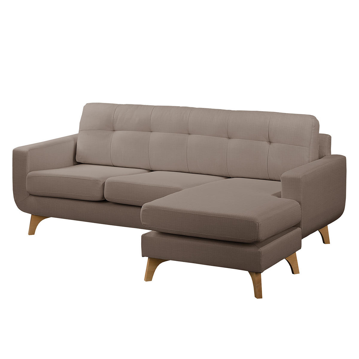 ECKSOFA mit Longchair - Strukturstoff - Cappuccino, Textil (208/150cm) - home24