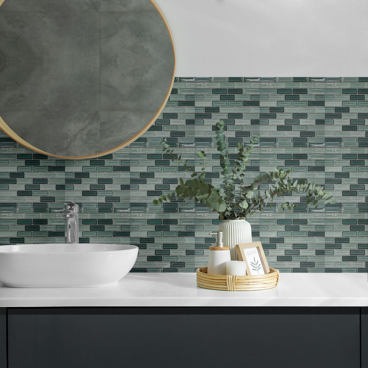 WANDPANEEL 20 Stück 20x20 cm selbstklebend Brivido - Grün, Kunststoff (20/1.6/20cm) - Wallfluent