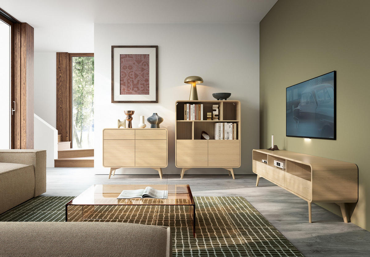SIDEBOARD ATEA KSZ160 160 cm (Vicenza Eiche, Abgerundete Kanten, Holzfüße, Push to Open) - Eichefarben, Holz/Holzwerkstoff (160/84/39cm) - Ravio