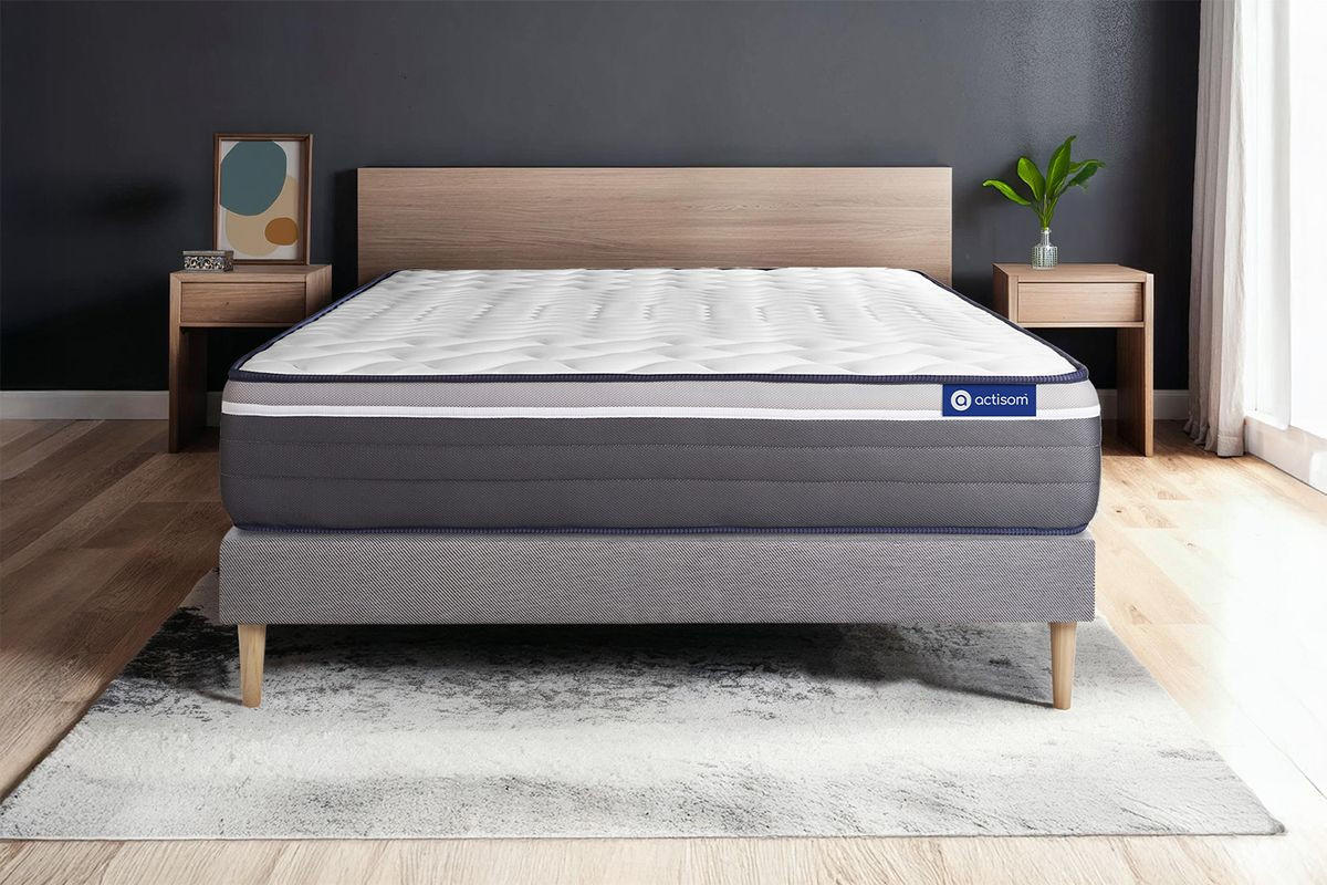 BETT Actimemo plus Memory-Schaum 130 x 200 cm h4 - Kit Bettgestell Grau - Beige/Grau, Karton/Holz (130/200cm) - ACTISOM