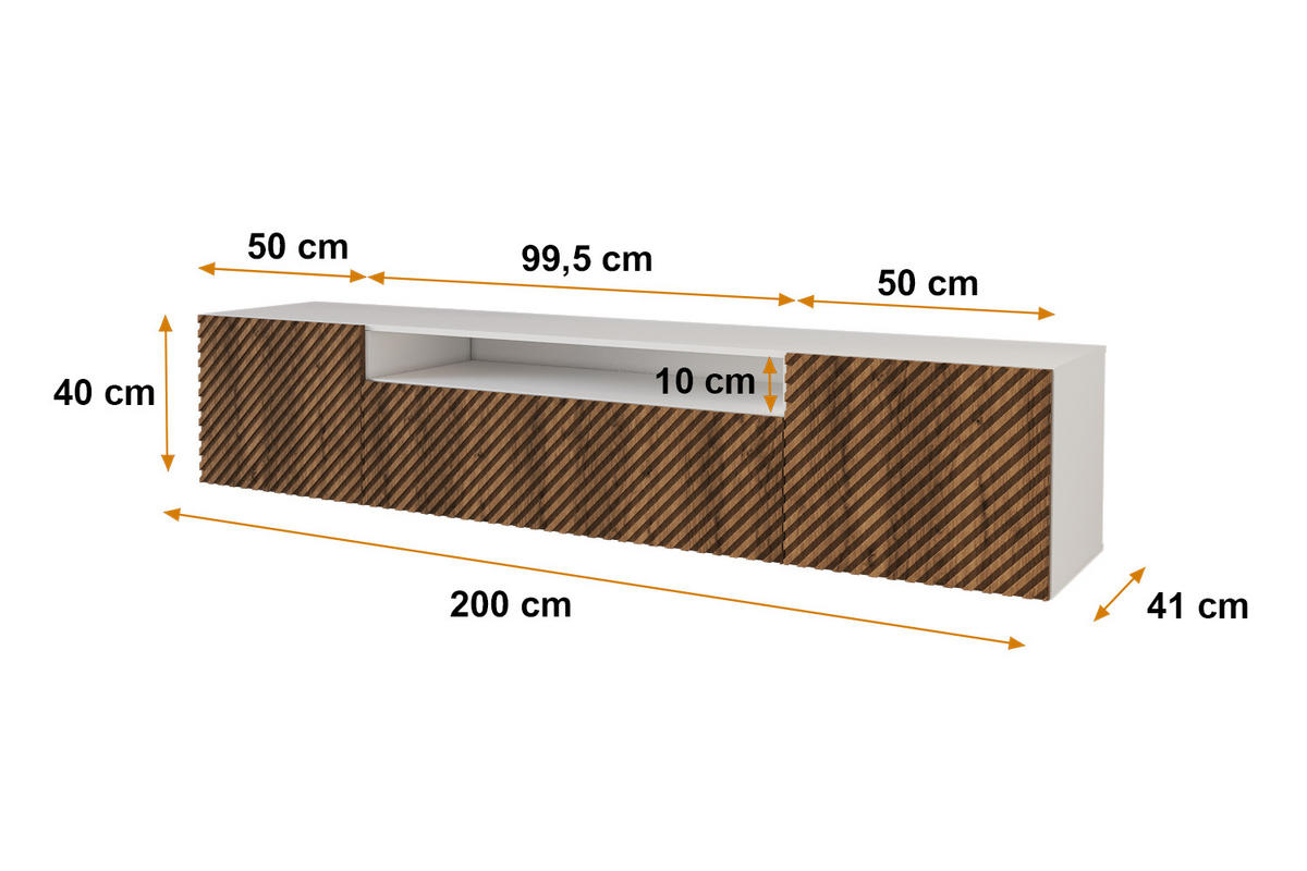 LOWBOARD ZENO-W 200x40x41 cm - Weiß / Katania - Eiche Wotan, Holzwerkstoff (200/40/41cm) - ALTDECOR