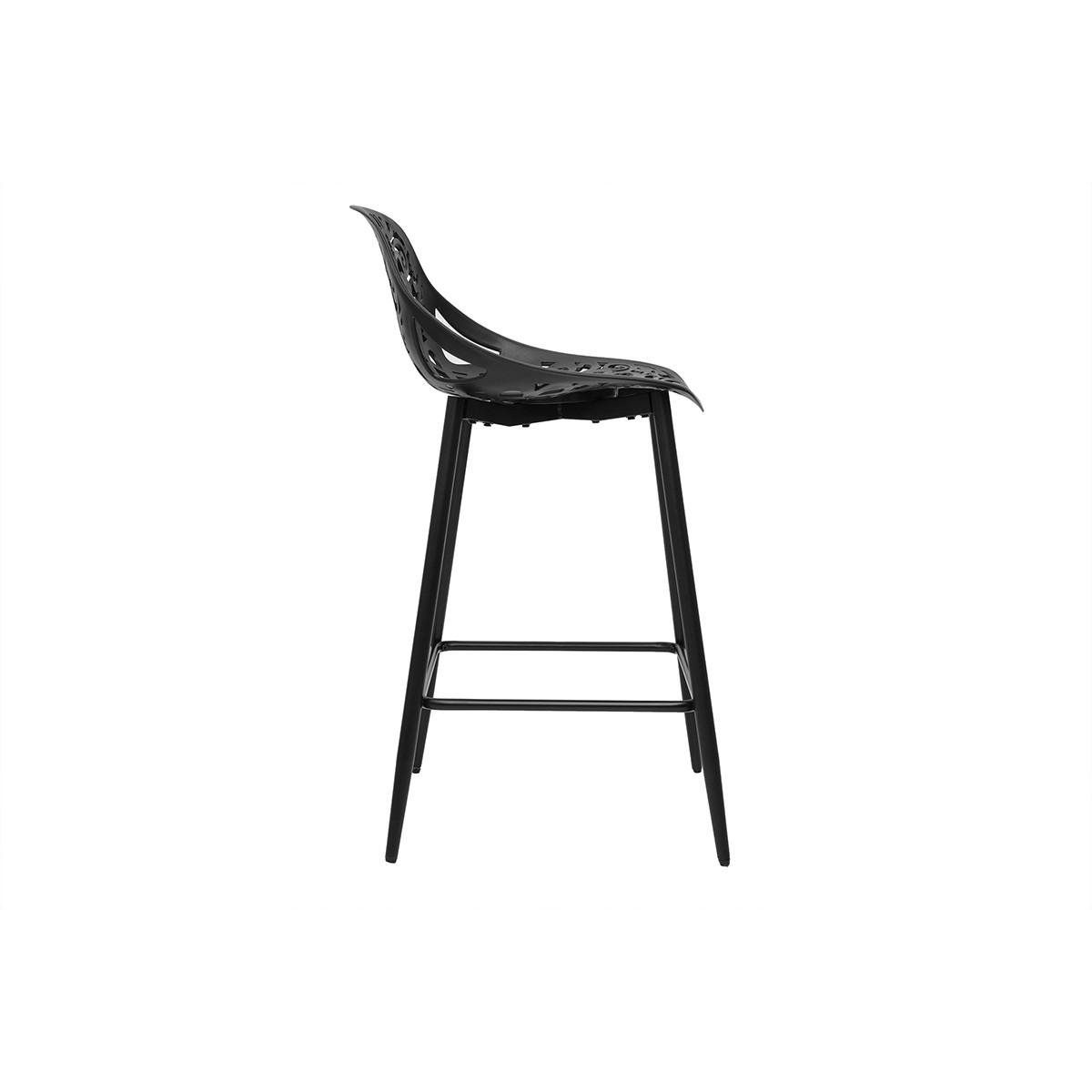 BARHOCKER Design mit schwarzem Barockmuster 66 cm (2er Set) BAROCCA - Schwarz, Kunststoff (53.5/91/48cm) - Miliboo
