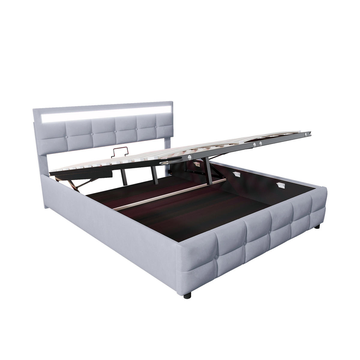 POLSTERBETT 180x200 cm LED Stauraum grau - Grau, Textil (180/200cm) - LEBENLANG