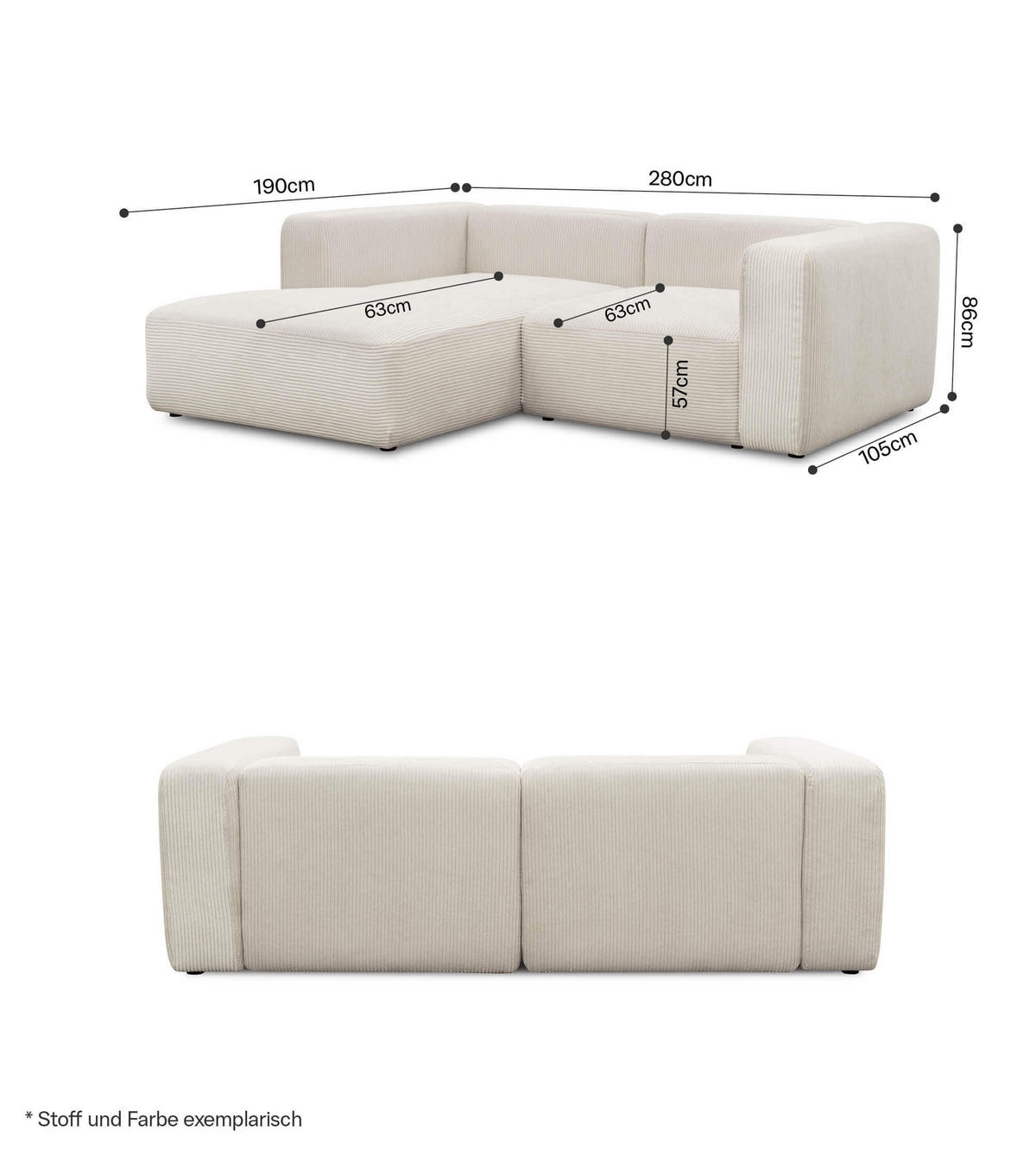 ECKSOFA modular Cubo 3-Sitzer - Braun, Textil (226/179cm) - Mokebo