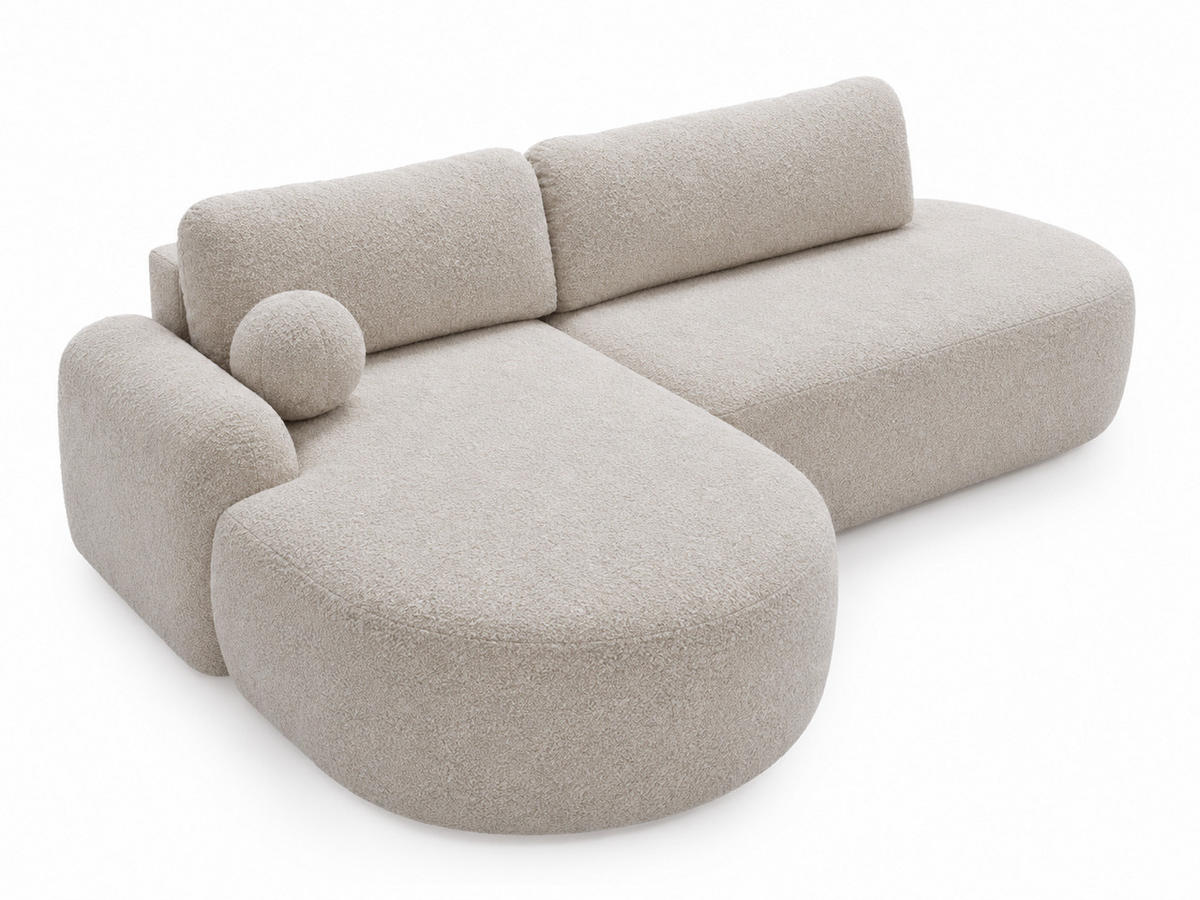 ECKSOFA Aurio O Bouclé-Stoff Creme Links - Creme, Holz/Textil (271/177cm) - Graingold