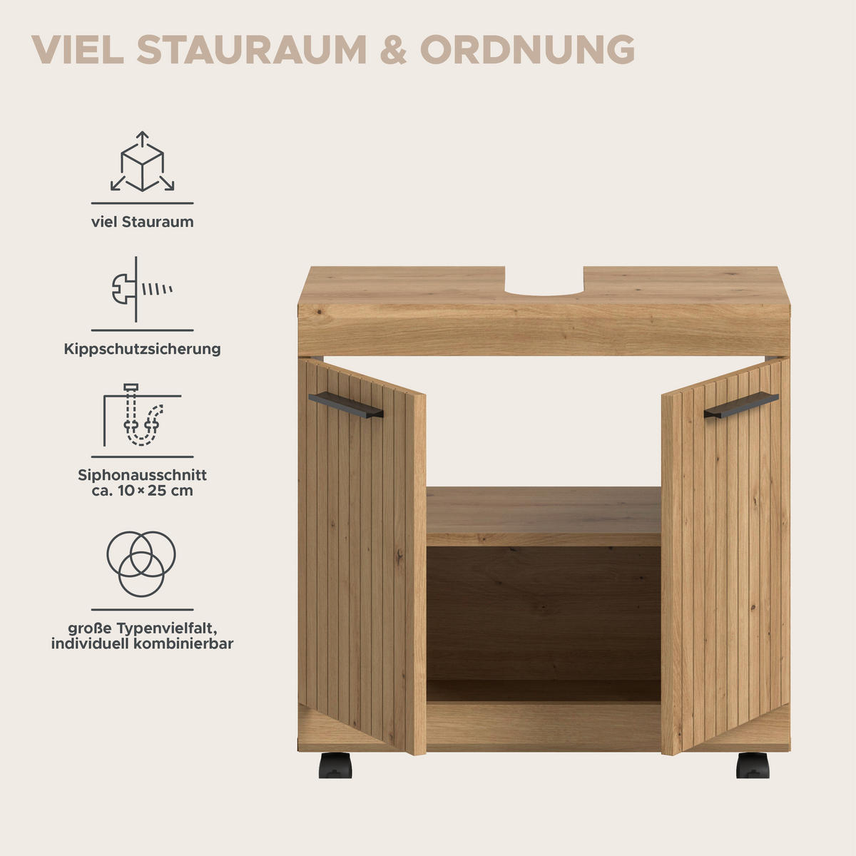 WASCHBECKENUNTERSCHRANK auf Rollen SCOUT (B/H/T: ca. 60/60/34 cm) in Artisan Eiche Nachbildung/Artisan Eiche Nachbildung - Eiche Artisan, Holzwerkstoff (60/60/34cm)