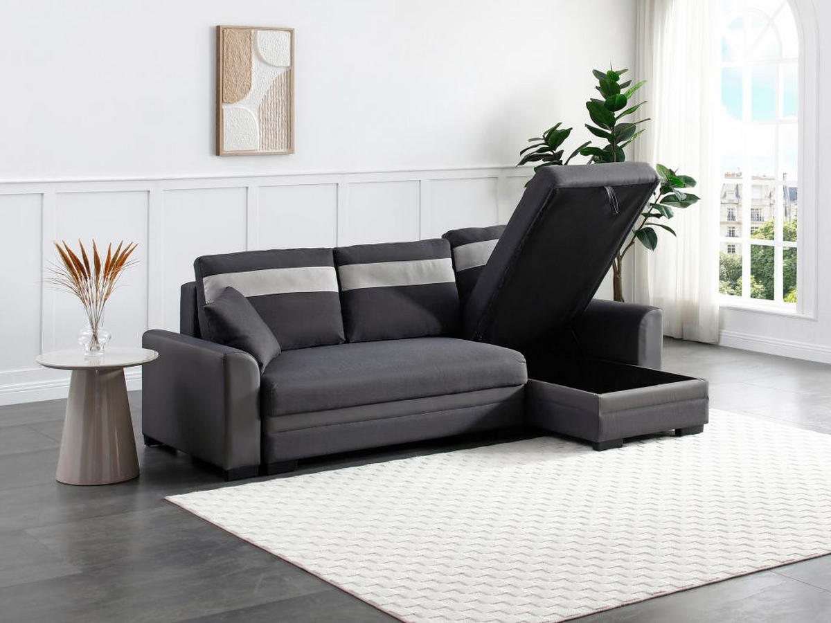 ECKSOFA mit Schlaffunktion - Ecke wechselbar - Stoff & Kunstleder - Anthrazit - GIANY II - Anthrazit, Leder (135/242cm) - Vente-Unique