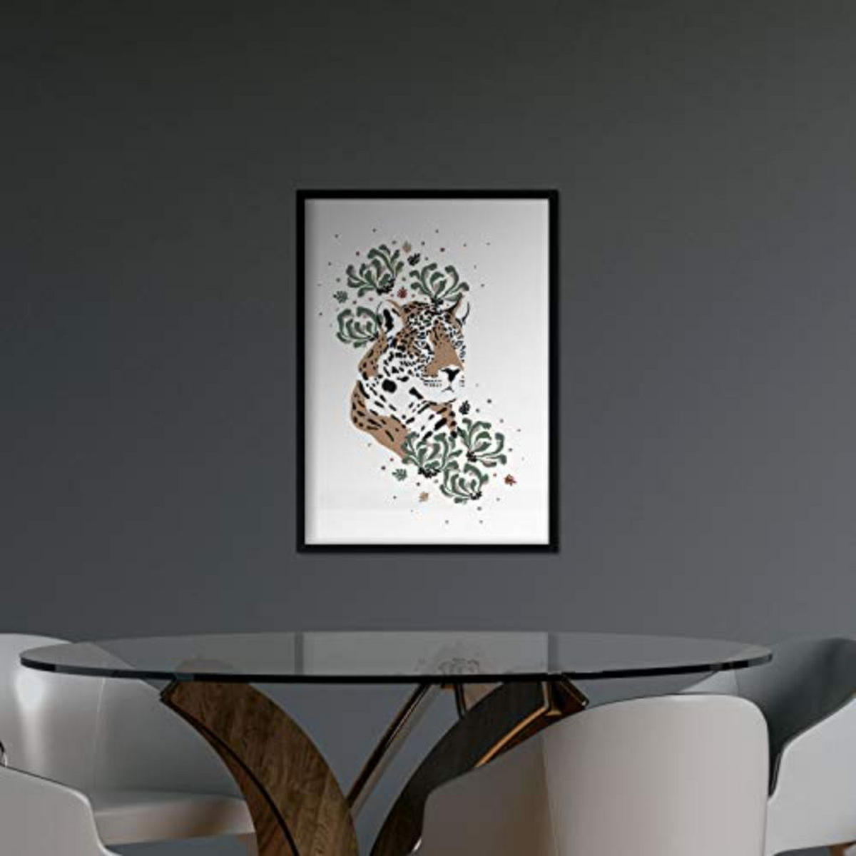 POSTER Set mit 4 tiere Tiger Leopard Tiere, Blumen und Pflanzen des Dschungels A4 Rahmenlos - Klar, Papier (29.7/3cm) - Nacnic