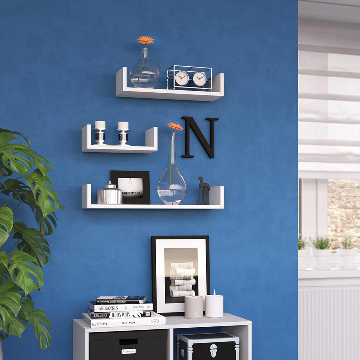 WANDREGAL Weiß 60 x 10 cm 3er Set - Weiß, Holzwerkstoff (60/10/15cm) - Vicco