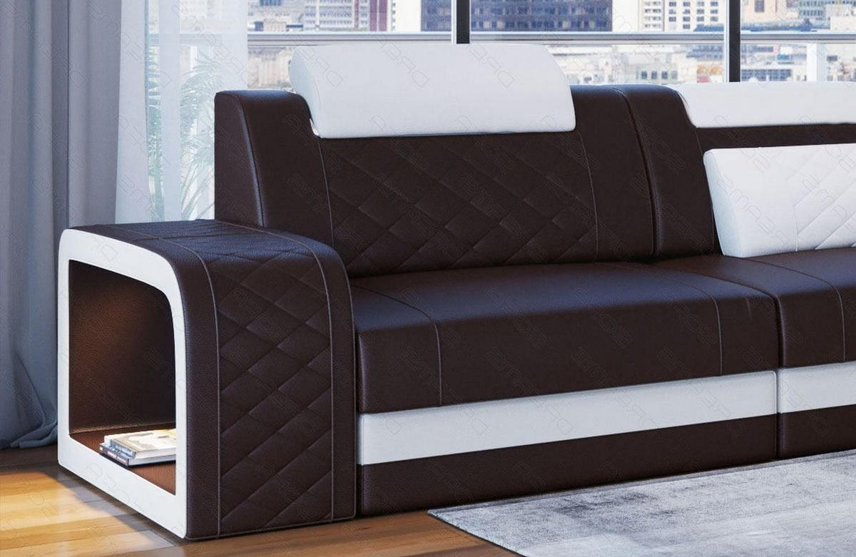 ECKSOFA Sofa Berlin Dunkelbraun Weiß Echtleder - Dunkelbraun, Leder (308/198cm)