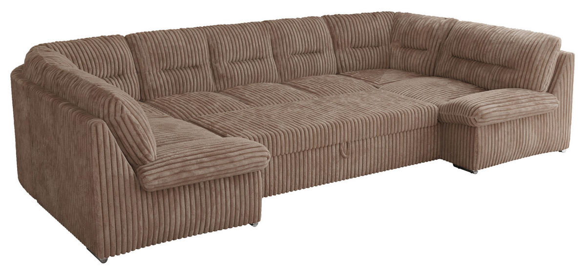 WOHNLANDSCHAFT MORBIDO U Braun Cord - Silberfarben/Braun, Textil/Metall (340/93/206cm) - MKS