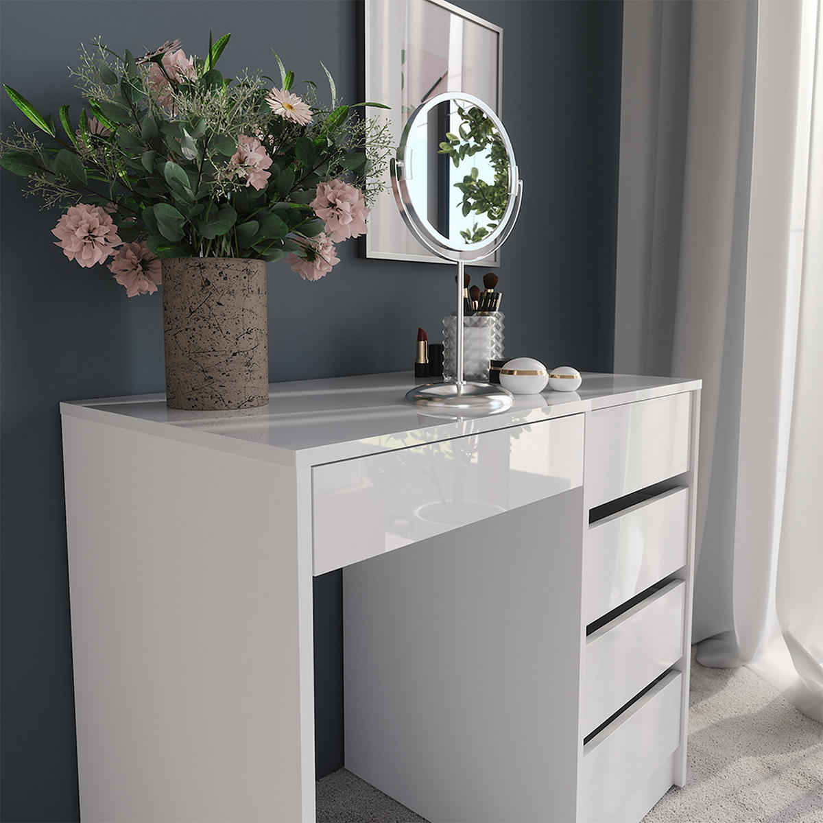 SCHMINKTISCH Sherry Weiß/Weiß Hochglanz 89.8 cm - Weiß Hochglanz, Holzwerkstoff (50.1cm) - Vicco