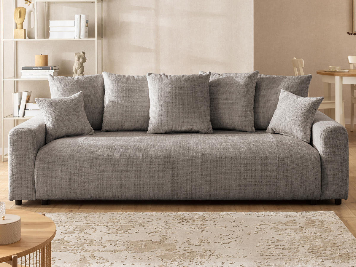 SCHLAFSOFA Calma mit Bettkasten im Bumpy-Design aus weichem Taupe Chenille-Stoff - Taupe/Schwarz, Holz/Kunststoff (239/88/98cm) - S-Style Möbel