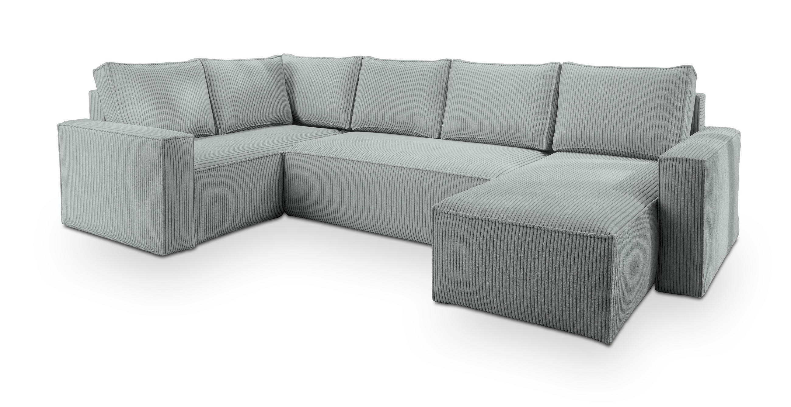 WOHNLANDSCHAFT NORENA L-S Hellgrau Kordstoff mit Schlaffunktion - Hellgrau, Holz (295/85/157.5cm) - MASSENO