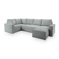 WOHNLANDSCHAFT NORENA L-S Hellgrau Kordstoff mit Schlaffunktion - Hellgrau, Holz (295/85/157.5cm) - MASSENO