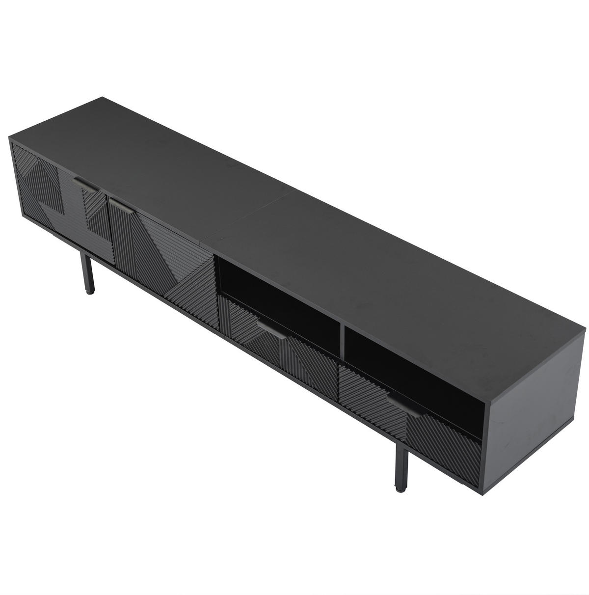 TV-LOWBOARD aus Spanplatte 200x40x51 cm Schwarz mit Stauraum, Kabelmanagement und geometrischem Frontdesign - Schwarz, Holzwerkstoff (200/51/40cm) - Modfu