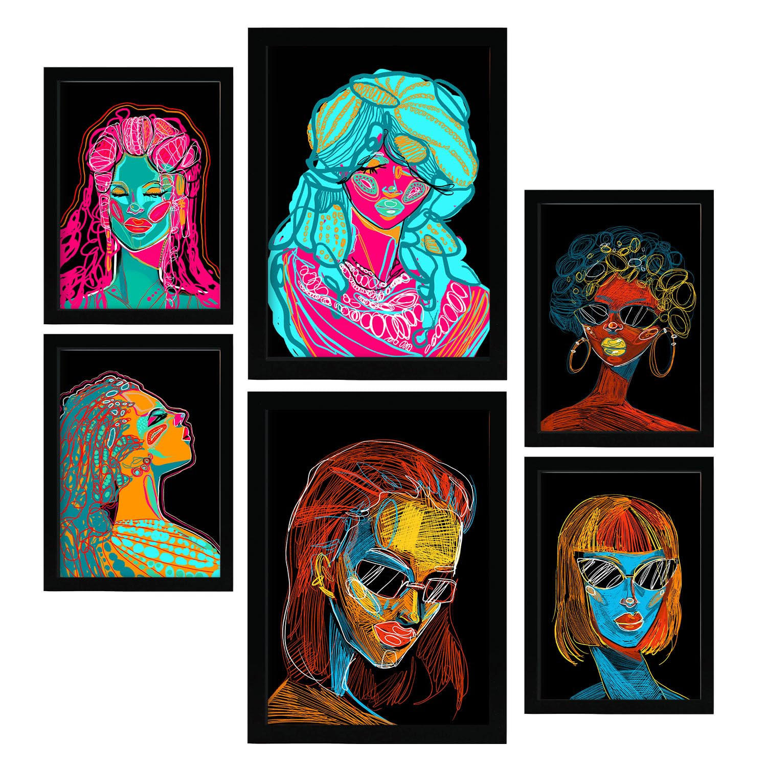 POSTER Set Mit 6 Shades of Beauty 4 Abstrakt Feminin Größe A3 & A4 Schwarzer Rahmen - Schwarz, Papier (29.7/1cm) - Nacnic