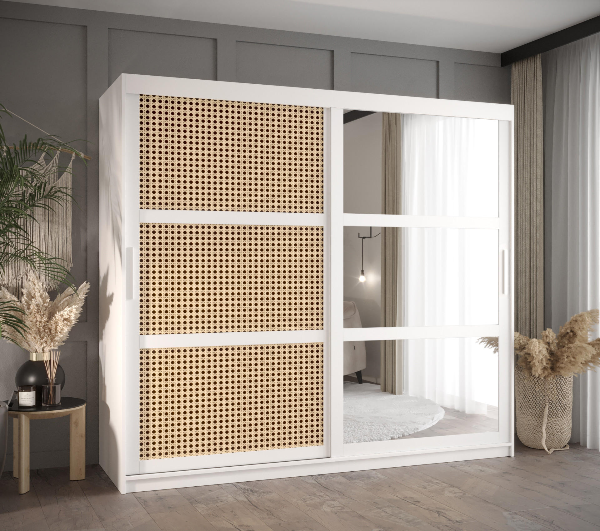 SCHWEBETÜRENSCHRANK 200/200/62 2-türig - Silberfarben/Weiß, Holz/Kunststoff (200/200/62cm) - MÖBEL KRYSPOL