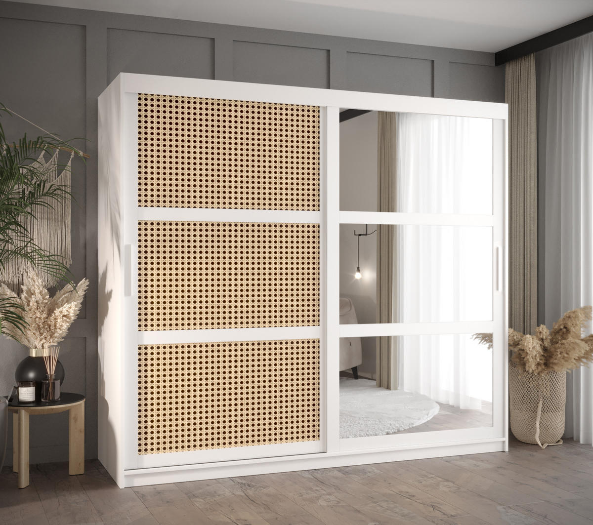 SCHWEBETÜRENSCHRANK 200/200/62 2-türig - Silberfarben/Weiß, Holz/Kunststoff (200/200/62cm) - MÖBEL KRYSPOL