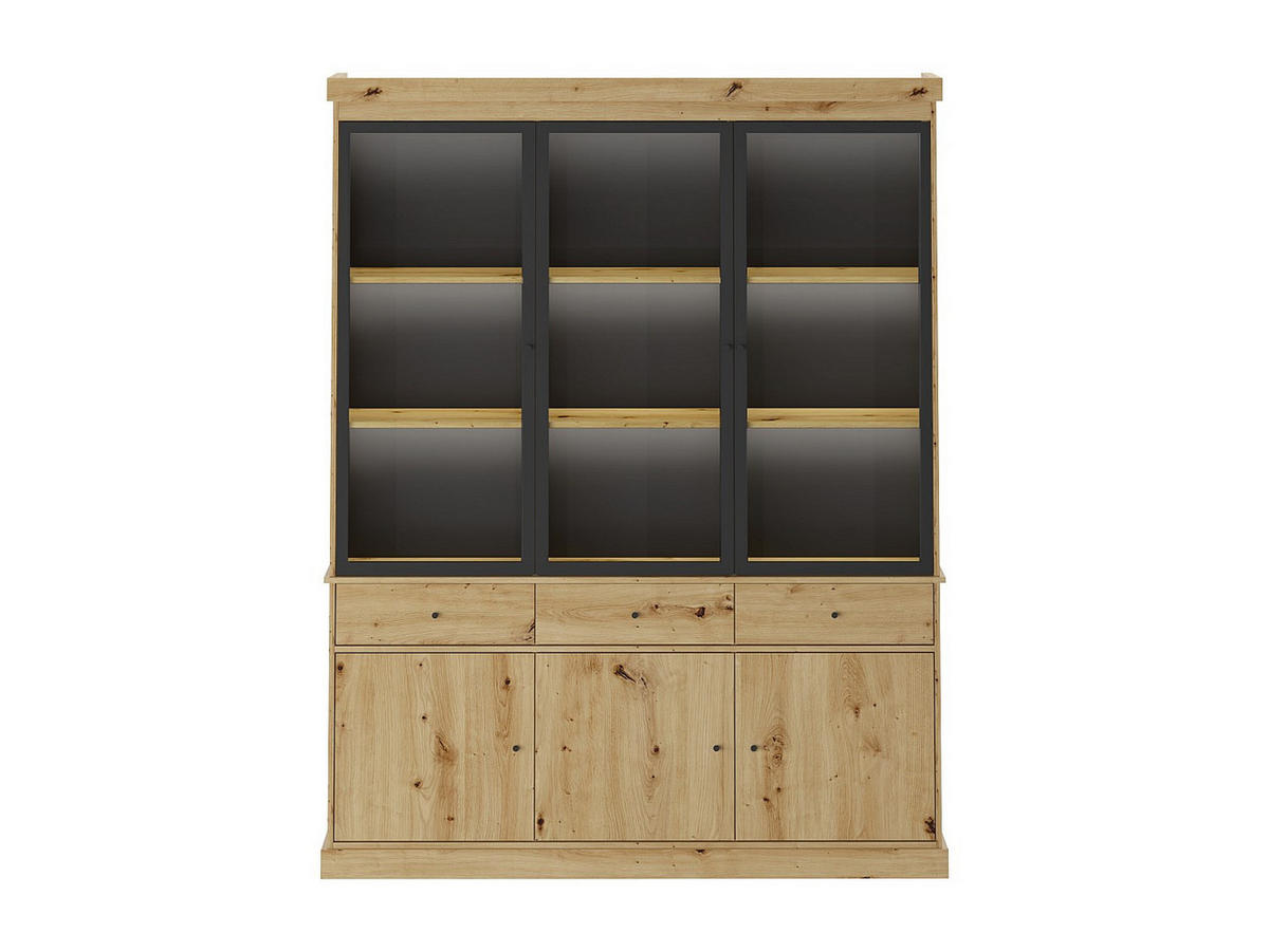 VITRINENSCHRANK - 172.5 cm x 39.6 cm - Glas, Holz, Platte - Schwarz, Naturfarben Hell - MARSORIA - Schwarz/Naturfarben, Glas/Holz (172.5/217.8/39.6cm) - Vente-Unique