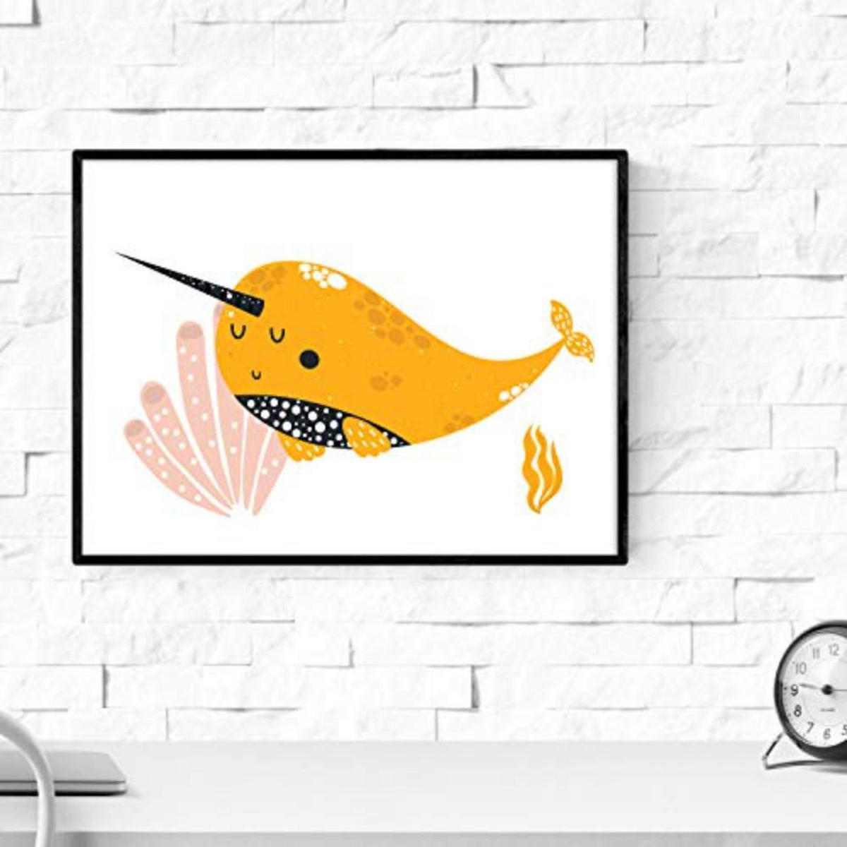 POSTER Set mit 4 Composicion Wale im Meer A3 Schwarzer Rahmen - Schwarz, Papier (29.7/3cm) - Nacnic