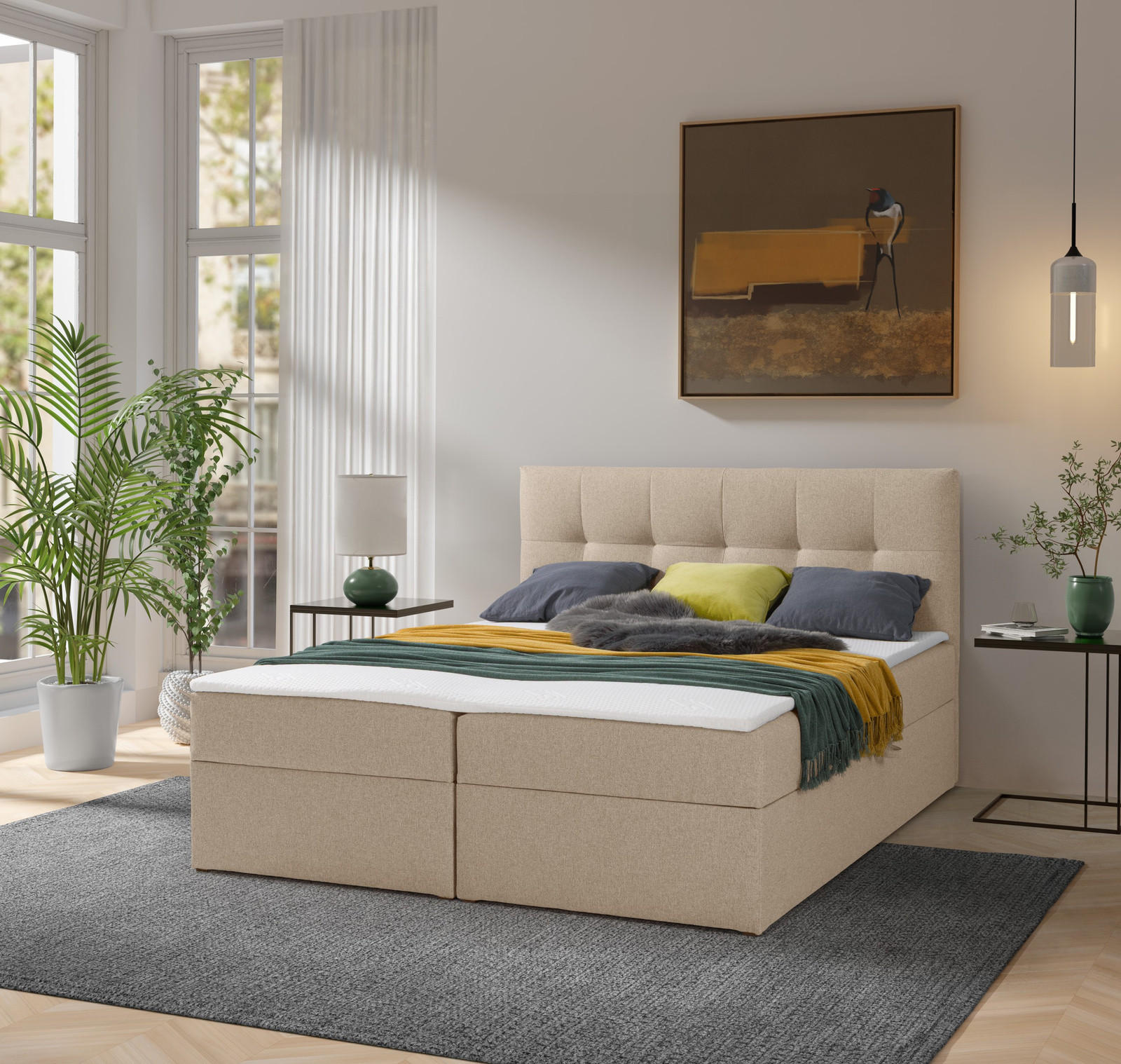 BOXBETT Toronto 180x200 Bonell-Matratze H3 und Topper - Beige/Silberfarben, Holz/Holzwerkstoff (180/200cm) - Ravio