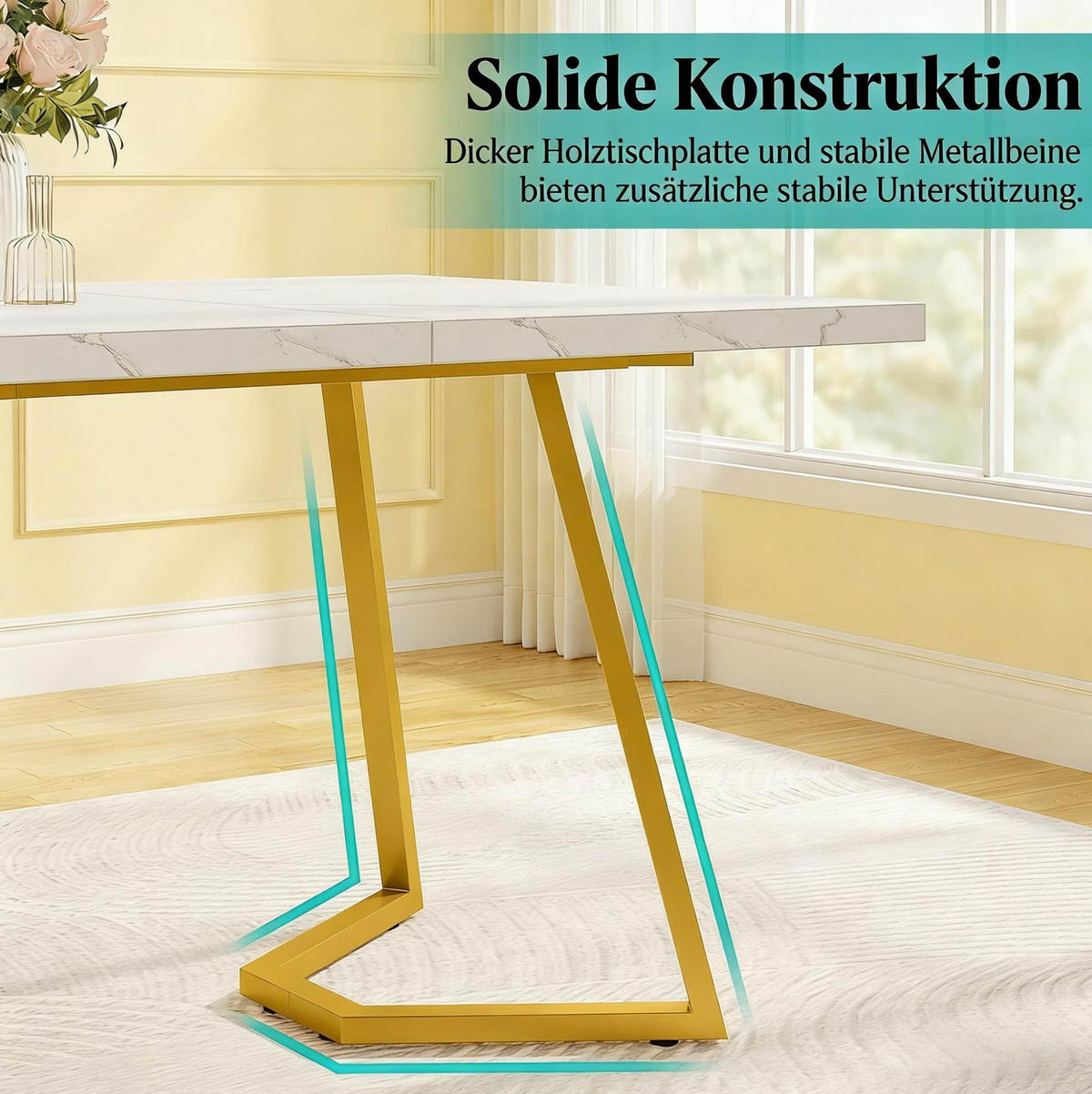 SCHREIBTISCH multifunktional Holzwerkstoff Metall Weiß Gold - Weiß, Metall (140/80/75cm) - Meubliv