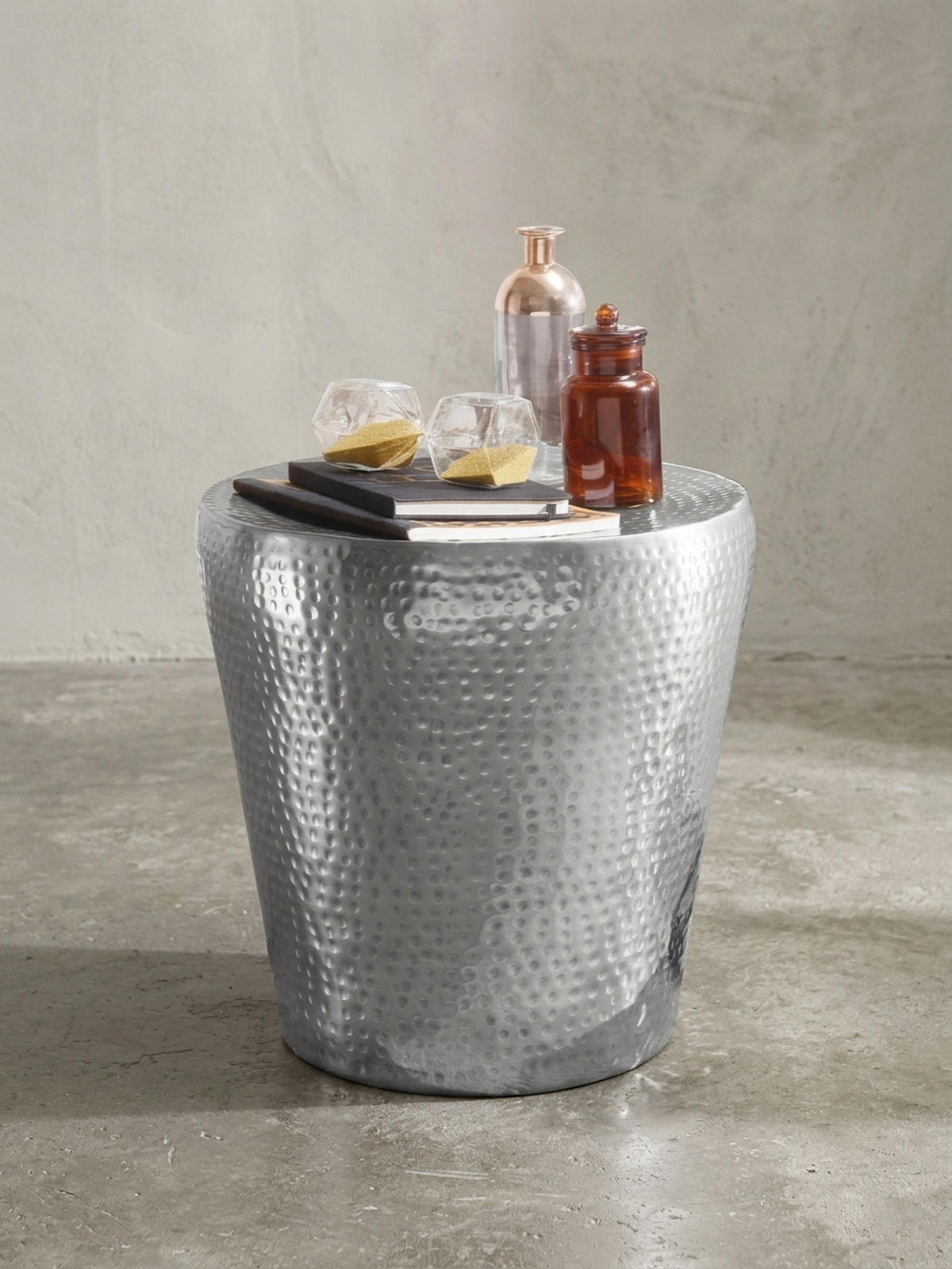 BEISTELLTISCH – Rund Silber Aluminium Hammerschlag 42 cm orientalisch - Silberfarben, Metall (41/41/41cm) - KADIMA DESIGN