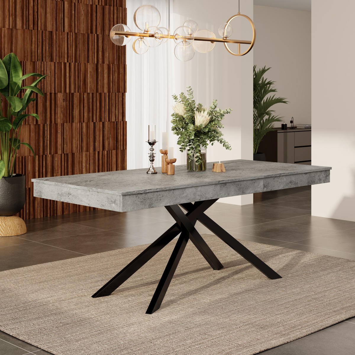 AUSZIEHBARER Esstisch aus MDF 140/180x80 cm Grau mit dicker Tischplatte und stabilem Kreuzbeingestell - Grau, Holzwerkstoff (180/80/76cm) - Modfu